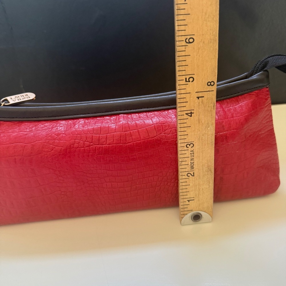 Laudi Vidni Volta Cosmetic Bag Womens Red Croc Embossed Leather Pouch Excellent - Picture 10 of 11